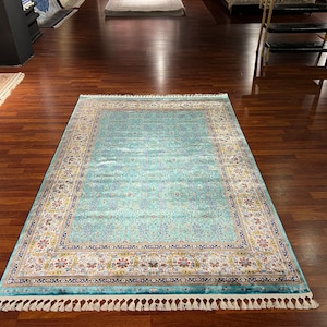 5x8 ft Persian Blue Silk Rug, Rug for Living Room, 5x8 ft Palace Silk Rug, Luxury Silk Rug , Top Quality Silk Rug, Qum Silk Rug, Home Decor