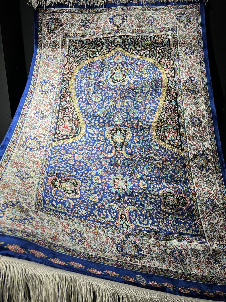 Blue Silk Prayer Mat Luxury Muslim Prayer Rug Islamic Prayer Etsy UK