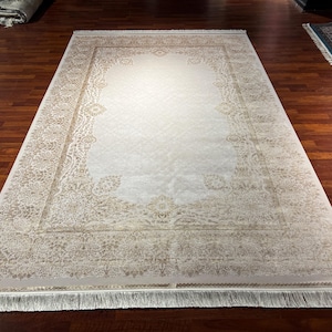 7X10ft Classic Beige Silk Rug,Living Room Rug, Palace Silk Rug, Naturel Silk Rug, Luxury Silk Rug, High Quality Rug, Persian Silk Rug
