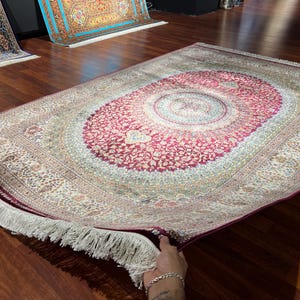 5X8ft Persian Pattern Silk Rug, Turkish Silk Rug, Silk Rug, Qum Silk Rug,High Quality Silk Rug, Home Decor Rug,For Living Room Rug, Area Rug