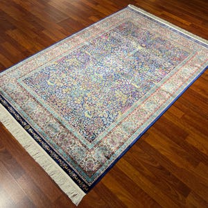 4x6 ft Blue Persian Silk Rug, Rug For Living Room, Palace Silk Rug, Qum Silk Rug, Luxury Silk Rug, Home Decor Rug, Gift Rug, Qum Silk Rug