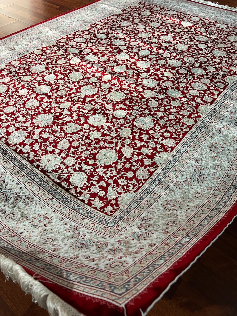 Red Beige Handmade Silk Rug, 5x8ft Silk Rug,persian Silk Rug, Qum Silk