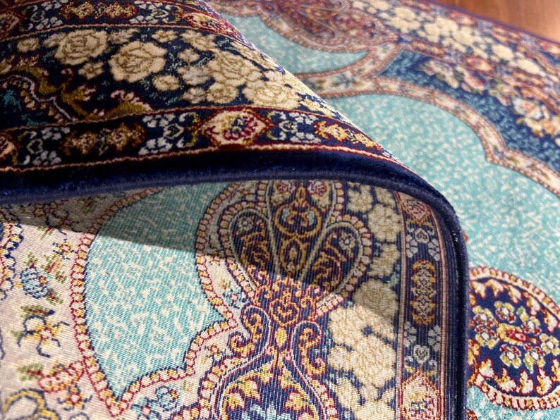 Blue Medallion 2x3ft Mini Silk Rug, Special Silk Rug, Turkish Design