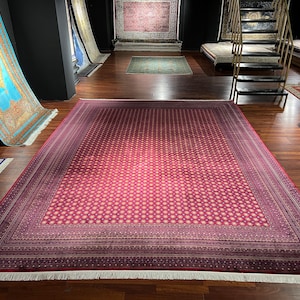 10x13 Large Silk Afghan Rugs, High Quality Afghan Large Red Area Rug, Silk Rug  Living Room,Afghan Silk Rug, Luxury Silk Rug, Silk Rug
