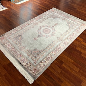 4X6 ft Gray Handmade Silk Rug, Silk Rug,Persian Silk Rug, Qum Silk Rug, Oriental Area Rug,High Quality Silk Rug, Rug For Living Room Rug