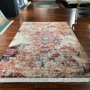 7x10 ft Special Ethnic Pattern Silk Rug, Turkish Silk Rug, Luxury Silk Rug,Large  Area Silk Rug, Living Room Silk Rug, High Quality Silk Rug