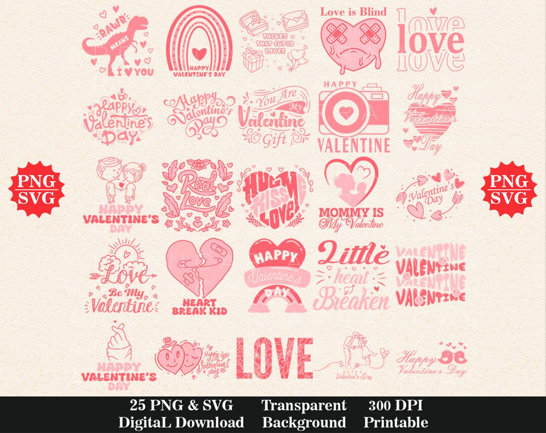 25 Retro Valentine SVG Bundle, Cute Valentine Png Bundle, Vintage ...