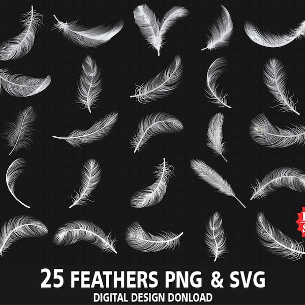 White feathers SVG PNG Bundle Clipart, 25 Realistic Feathers for Cricut, Anime Air Feathers Svg, angel feathers svg, Realistic White Fur png