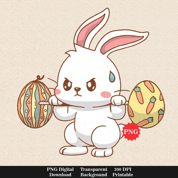 Cute Easter Rabbit Workout PNG, Easter Sublimation Design, Cute easter kids png, Gym Rabbit png, Rabbit easter png, Fitness Bunny Design png