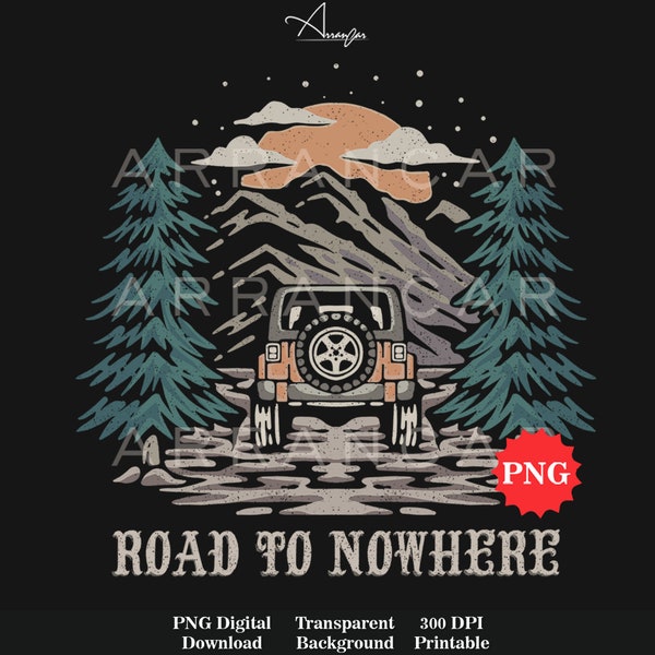 Retro Road to Nowhere png, Adventure Traveler Sublimation Digital Design Download, Skull Camping Png, Skeleton Traveler Shirt, Boho Hippie