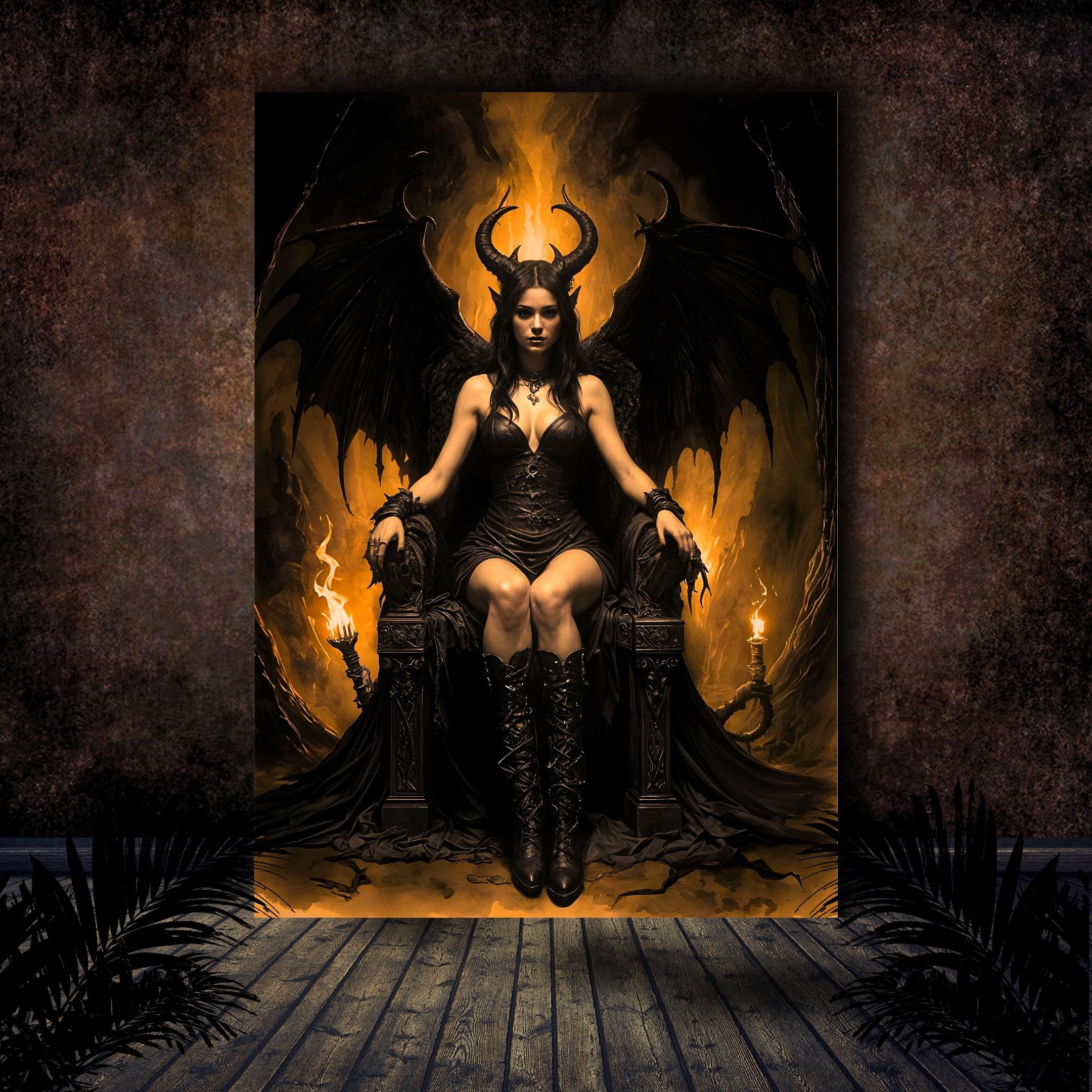 Dark Art Lilith On Throne icon of independence, Lilith strength to embrace one's full self ISO A3, A4, A5 AI Printable Digital Download