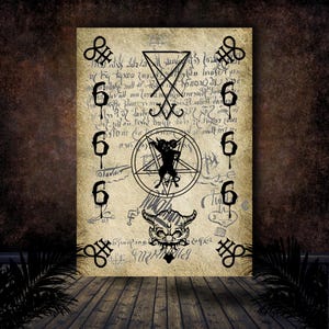 Satanic Satanist Lucifer Sigil Devil Dark Lord Antique Aged Effect Occult  Dark Art Collage ISO A3, A4, A5 AI Printable Digital Download
