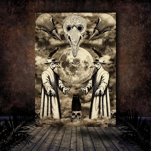 Plague Doctor Moon Aged Effect Victorian Aesthetic  Dark Historic Art Alternative Gothic Esoteric Digital Download Collage Gallery Wall