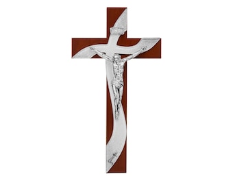 Unique Walnut Crucifix with White Murano Glass and Glitter - Elegant Home Decor