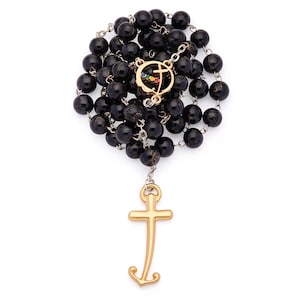 Jubilee 2025 Rosary: Black & Gold Glass Beads, Anchor Cross