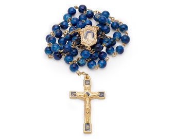 Blue variegated glass rosary