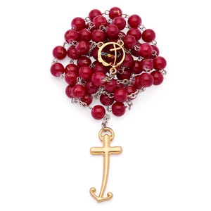 Jubilee 2025 Rosary: Red & Gold Glass Beads, Anchor Cross