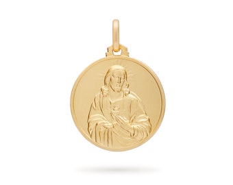 Round Scapular 18k Yellow Gold Medal - Symbolic Devotion Pendant