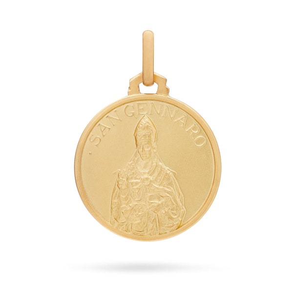 Saint Gennaro 18k Yellow Gold Medal - Patron Saint of Naples and Martyrs