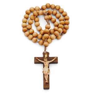 Handmade Olive Wood Rosary in Rope - Olive Wood Beads, Handmade Crucifix