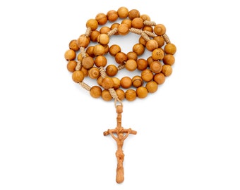 Rosario Artigianale in Corda di Legno d'Ulivo - Misura Piccola, Croce Pastorale