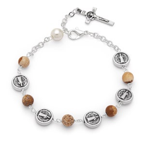 Saint Benedict Rosary Bracelet - Alternate Beads - Wooden, Medal and Crucifix