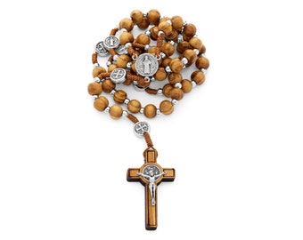 Saint Benedict Wooden Rosary, Handcrafted for Spiritual Devotion and Protection