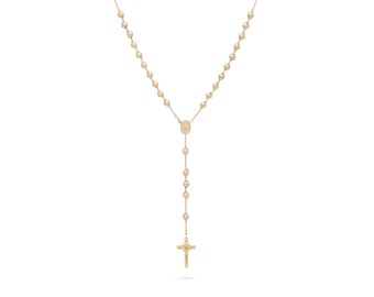 18k Yellow Gold Rosary Beads, Miraculous Mary Medal, and Saint Benedict Crucifix