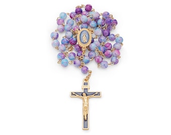 Pink and Blue Variegated Glass Rosary of The Miraculous Virgin Mary