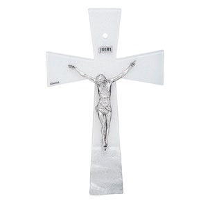 Wavy White Murano Glass Wall Cross - Elegant and Serene Religious Decor