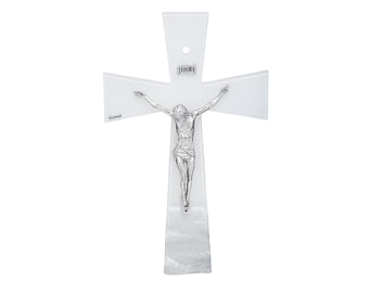 Wavy White Murano Glass Wall Cross - Elegant and Serene Religious Decor