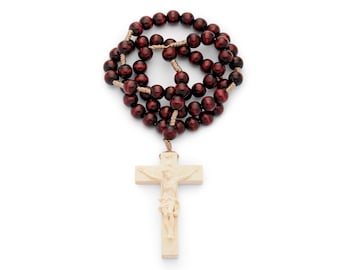 Rosary in Rope with Wooden Beads - Handmade Crucifix