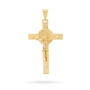 Gold-Plated Sterling Silver St. Benedict Crucifix Pendant: Catholic Protection Jewelry