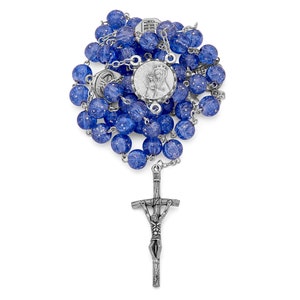 Blue Glitter Rosary Beads with Mater Ecclesiae Centerpiece and John Paul II Cross