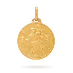Saint Christopher 18k Yellow Gold Medal - Religious Pendant, Patron Saint of Travelers