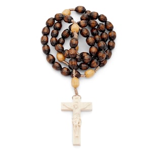 Rustic Natural Wood and Rope Rosary - Handcrafted Cross