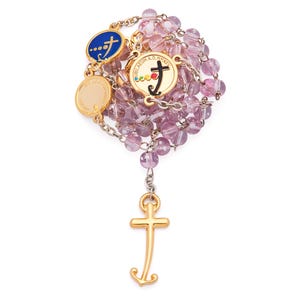 Jubilee 2025 Rosary: Pink Glass Beads, Anchor Cross, Gold Tone