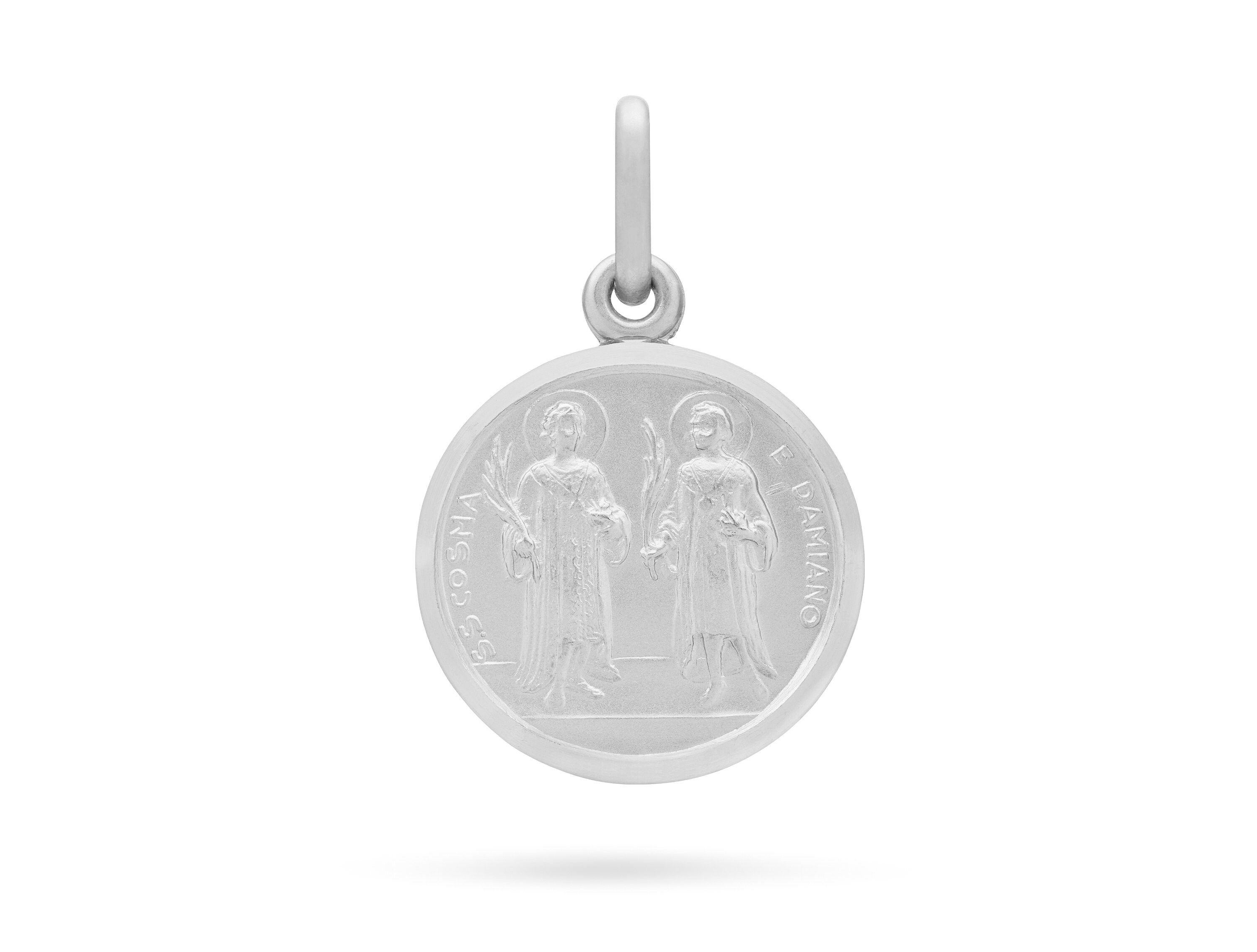 Medaglia Santissimi Cosma E Damiano - Ottone Placcato Argento - Diametro 18 Mm - Con Scatola Regalo - Made In Italy - Foto 9