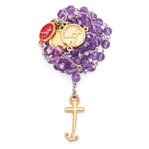 Jubilee 2025 Rosary: Purple Glass Beads, Anchor Cross, Gold Tone