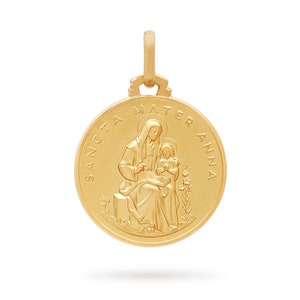 Saint Anne 18k Yellow Gold Medal - Beautiful Religious Jewelry - Patron Saint of Pregnant Women - Mother of the Virgin Mary