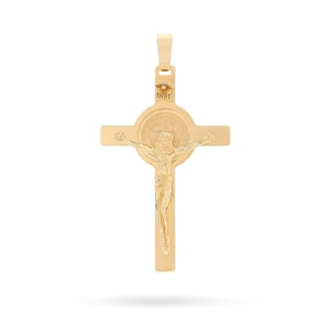 Luxurious 18k Yellow Gold St. Benedict Crucifix Pendant - Christian Symbol of Salvation