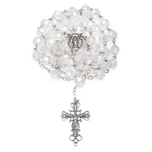 Miraculous Virgin Mary Rosary in Sterling Silver 925 with Swarovski Crystal Beads - Beautiful Catholic Devotional Jewelry for Prayer