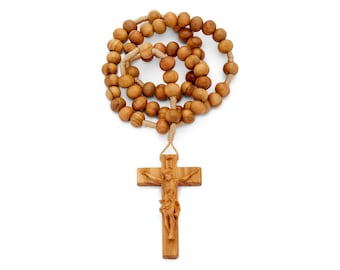 Classic Olive Wood Beads Rope Rosary - Handcrafted Crucifix