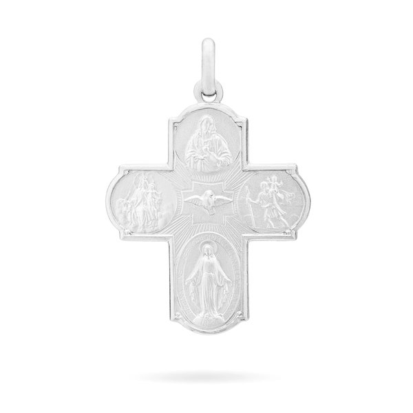 Scapular Four Way Cross Medal with St. Peter Basilica in Sterling Silver 925