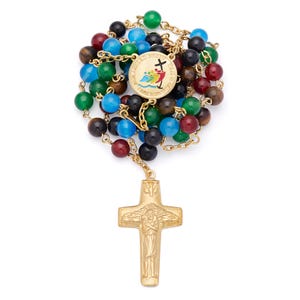 Jubilee 2025 Rosary in Gold-Plated Sterling Silver - Semi-Precious Stone Beads & Good Shepherd Cross