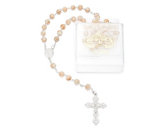 White Marble Glass Rosary and Case