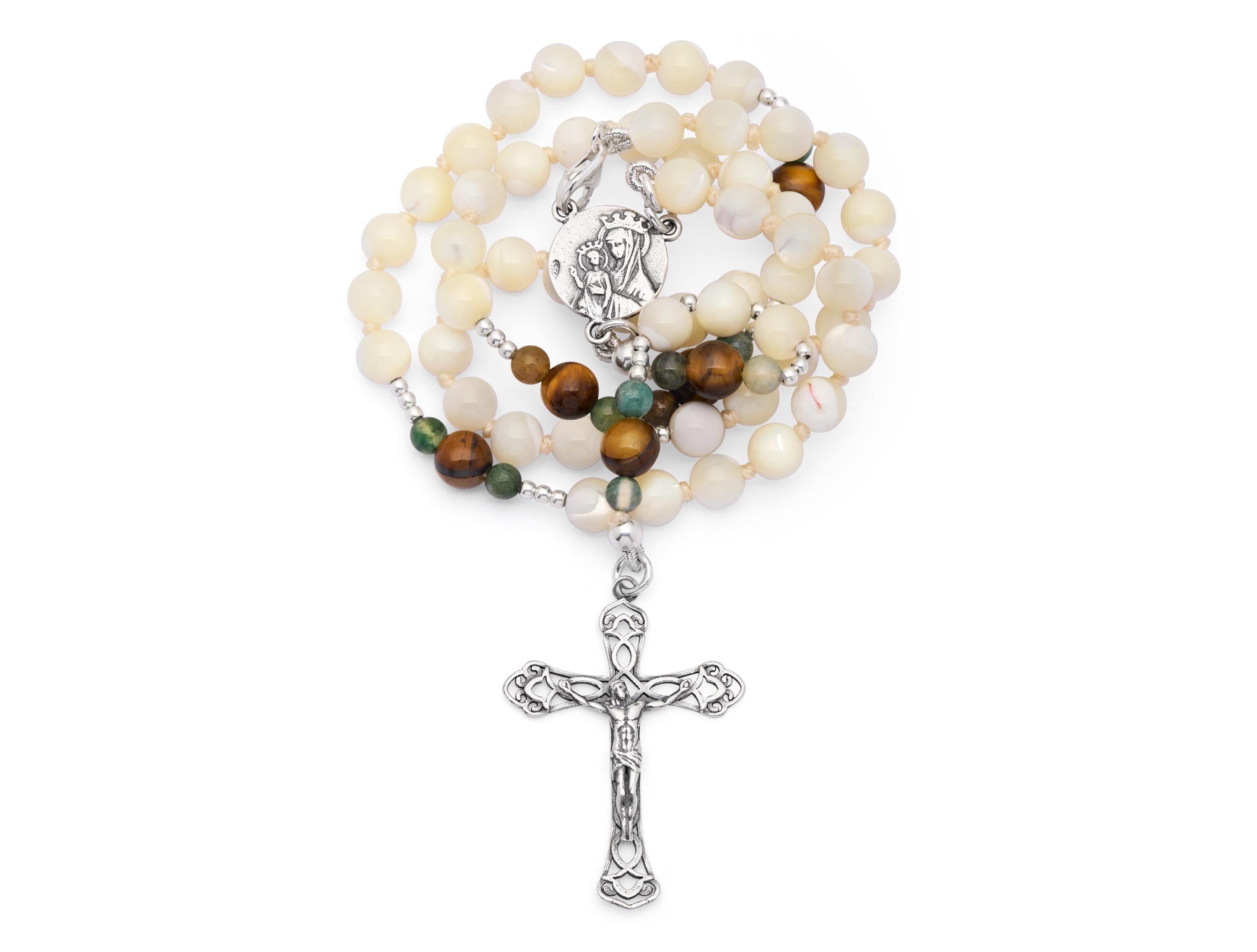 スターリングシルバー925ロザリオ（マザーオブパール、タイガーアイ