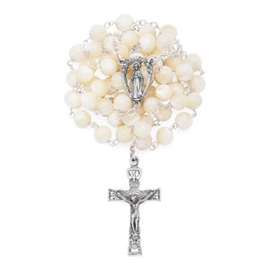 Mother of Pearl Rosary Beads: Sacred Heart Medal, Holy Spirit Crucifix