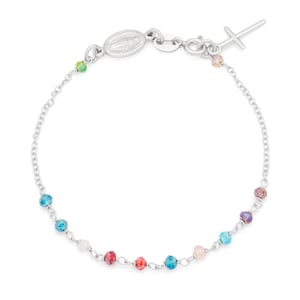 Sterling Silver 925 Rosary Bracelet with Multicolored Beads and Miraculous Medal – Beautiful and Spiritual Faith Bracelet