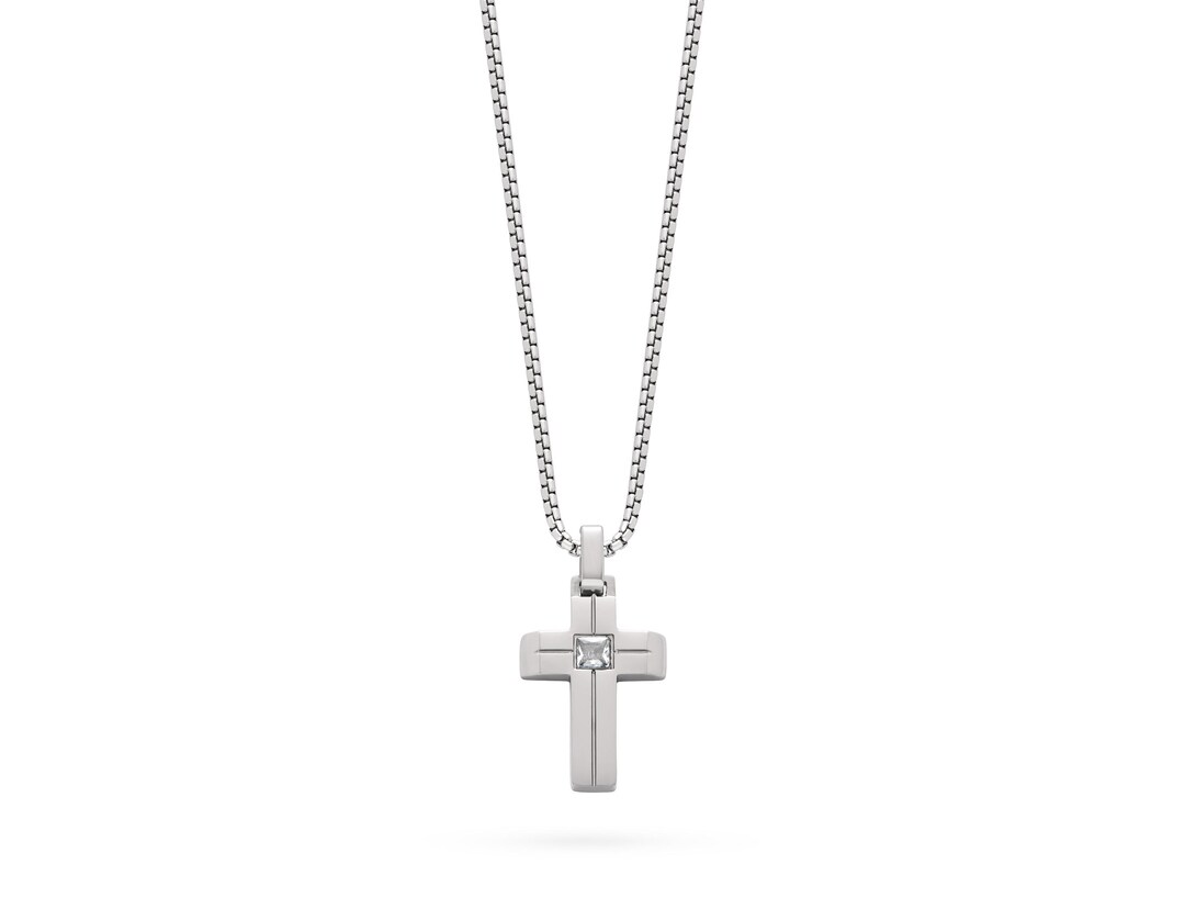 Stainless Steel Cross Pendant with CZ - Gold